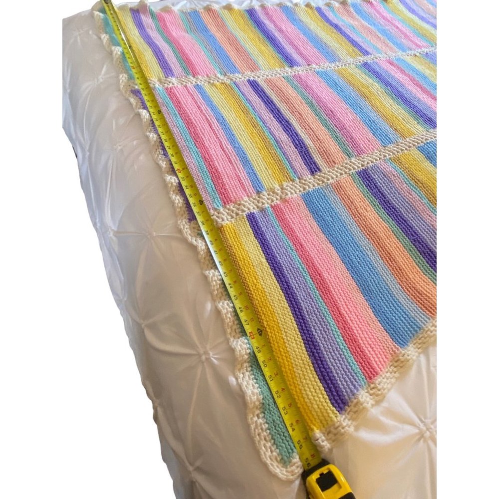 Handmade Crochet Afghan 64”x56” tight weave rainbow colors blanket throw 5x4.5 - Picture 11 of 14